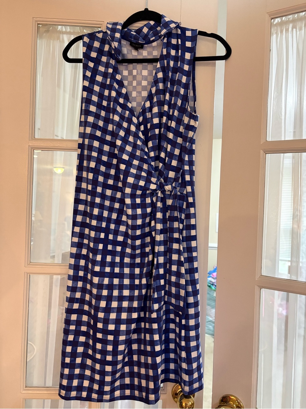 Talbots Sleeveless Blue and White Gingham Wrap Dress